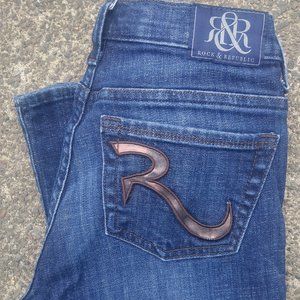 Rock & Republic Kasandra Cotton Spandex Faux Leather Back Pocket Detail SZ 4S